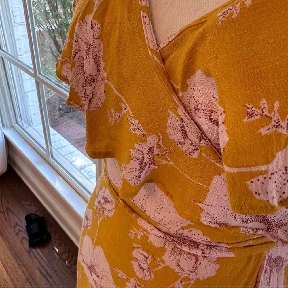Free People French Quarter Yellow Floral Print Wrap Dress Size Large - Picture 3 of 8